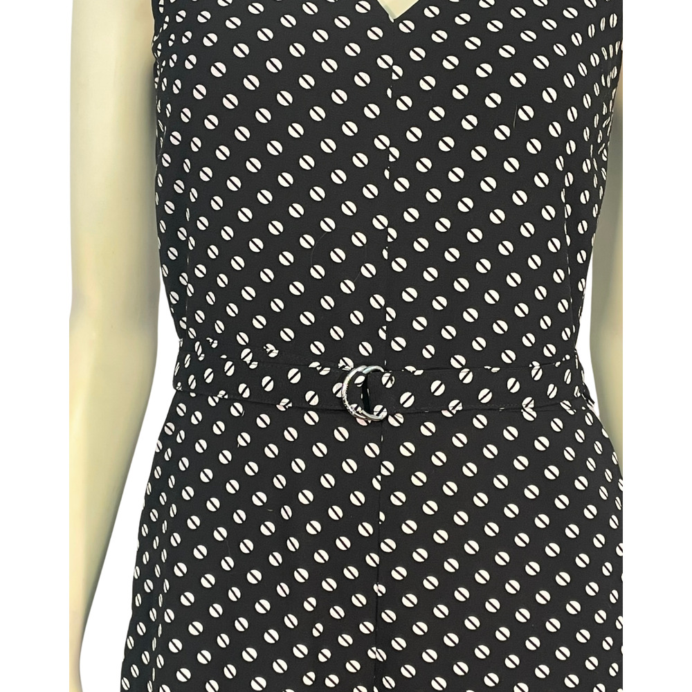 Michael Kors Sz 2 Belted Jumpsuit Cropped Pants V-Neck Bodice Black White Dots - Picture 7 of 13